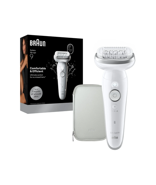 Braun Epilator, Silk-épil 9 SES9-000, Operating time (max) 50 min, Number of power levels 2, Wet & Dry, White/Silver
