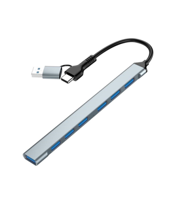Gembird 7-port USB hub (1x USB 3.2 + 6x USB 2.0), USB-A + USB-C, Silver | UHB-ACM-U3P1U2P6-01