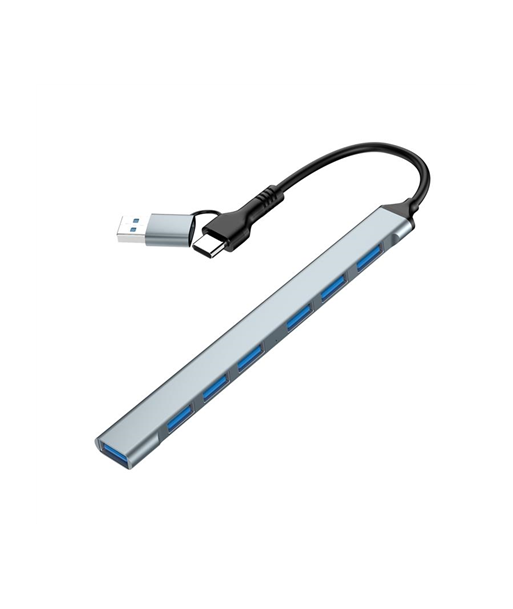 Gembird 7-port USB hub (1x USB 3.2 + 6x USB 2.0), USB-A + USB-C, Silver | UHB-ACM-U3P1U2P6-01