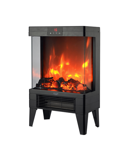 Adler LED electric fireplace with remote control, AD 7755, Ceramic Heater, 2000 W, Number of power levels 2, Black