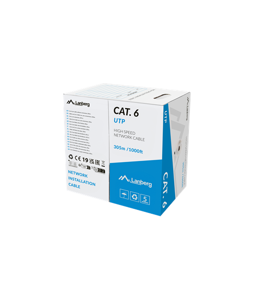 Lanberg Lan Cable Cat.6 UTP 305M Solid CU LSZH Grey CPR+ Fluke Passed | LCU6L-11CU-0305-S