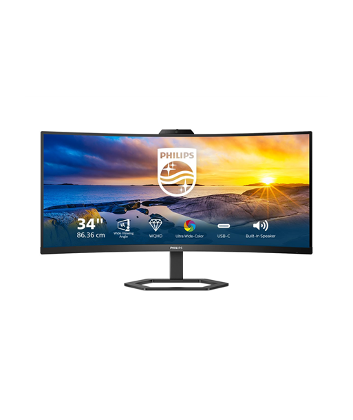 Philips, Monitor with Windows Hello Webcam, 34E1C5600HE/00, 34", VA, 21:9, 100 Hz, 4 ms, 3440 x 1440 pixels, 300 cd/m², HDMI