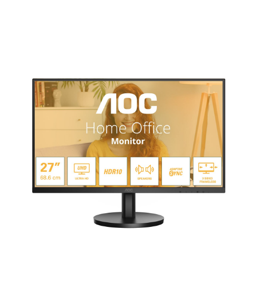 AOC, U27B3A, 27", IPS, UHD, 16:9, 60 Hz, 4 ms, 3840 x 2160 pixels, 350 cd/m², HDMI ports quantity 2