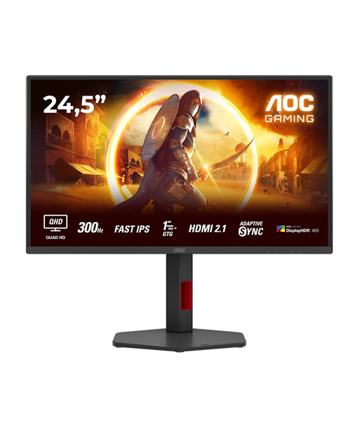 AOC, Q25G4SR, 24.5", Fast IPS, QHD, 16:9, 300 Hz, 1 ms, 2560 x 1440 pixels, 400 cd/m², HDMI ports quantity 2, Black