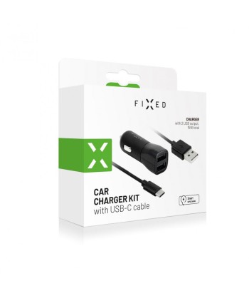 Fixed Car Charger Dual USB Cable Black, 15 W