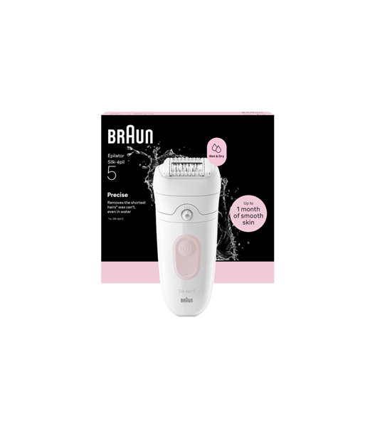 Naiste raseerija Braun, Silk-épil 5 SE5-000, Operating time (max) 40 min, Number of power levels 2, Wet & Dry, White/Pink