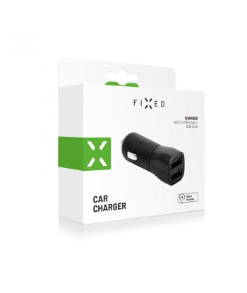 Fixed 15W Автомобильное зарядное устройство с двумя USB-портами - Черное