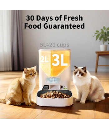 PETKIT YumShare Dual-Hopper Automatic Pet Feeder with Camera, 5 L, White