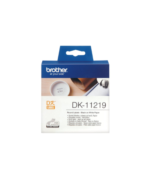 Brother DK-11219 Round paper labels, 12 mm, Black on white | Brother