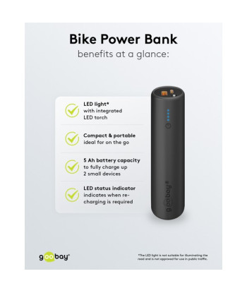Goobay Bike Powerbank 5.0, 5000mAh, tugevdatud jalgratta juhtraua hoidik, 60656