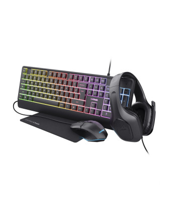 Trust GXT 792 Quadrox игровой комплект 4-в-1, клавиатура и мышь, английская, чёрный