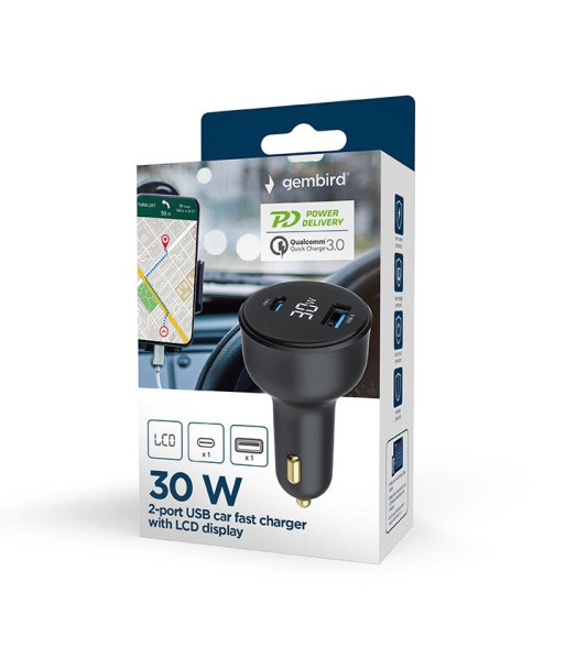 MOBILE CHARGER CAR USB 2PORT/TA-UC-AC2PD30LCD-CAR01 GEMBIRD