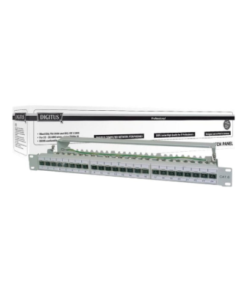 Digitus, CAT 6A Patch Panel, shielded, 1U, 24-port, RJ45, 8P8C, Grey