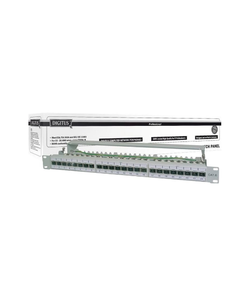 Digitus, CAT 6A Patch Panel, shielded, 1U, 24-port, RJ45, 8P8C, Grey