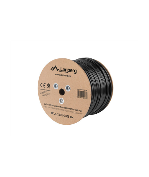 Lanberg | Cable Cat.5E UTP 305M Solid Outdoor CU Black Fluke Passed | LCU5-21CU-0305-BK