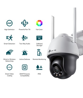 TP-LINK VIGI 4MP Outdoor Full-Color Wi-Fi Pan Tilt Network Camera VIGI C540-W Dome, 4 mm, IP66, H.265+/H.265/H.264+/H.264,