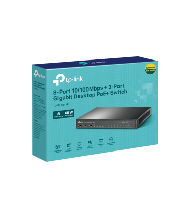 TP-LINK 8-Port 10/100Mbps+3-Port Gigabit Desktop Switch with 8-Port PoE+ TL-SL1311P Unmanaged, Desktop, Ethernet LAN (RJ-45)