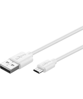 Goobay Micro USB charging and sync cable 43837 White, USB 2.0 micro male (type B), USB 2.0 male (type A)