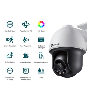 TP-LINK VIGI 4MP Outdoor Full-Color Pan Tilt Network Camera VIGI C540 Dome, 4 mm, IP66, H.265+/H.265/H.264+/H.264, MicroSD