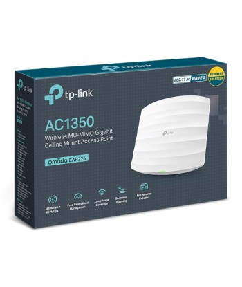 TP-LINK Access Point EAP225 802.11ac, 2.4GHz/5GHz, 450+867 Mbit/s, 10/100/1000 Mbit/s, Ethernet LAN (RJ-45) ports 1, MU-MiMO Yes
