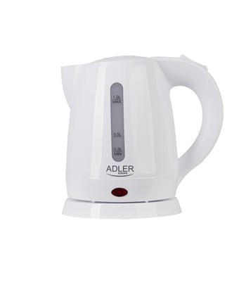 Чайник Adler AD 1272 Electric, 1600 W, 1 L, Stainless steel/Polypropylene, 360° rotational base, White