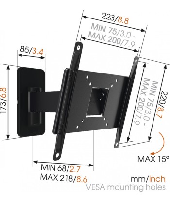 Vogels, Wall mount, MA2030-A1, Full motion, 19-40", Maximum weight (capacity) 15 kg, Black