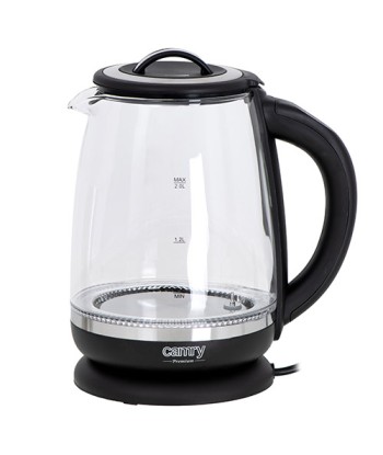 Camry Kettle CR 1290 Standard, 2200 W, 2 L, Plastic/glass, Black/Transparent, 360° rotational base