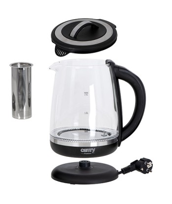 Camry Kettle CR 1290 Standard, 2200 W, 2 L, Plastic/glass, Black/Transparent, 360° rotational base