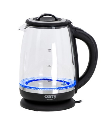 Camry Kettle CR 1290 Standard, 2200 W, 2 L, Plastic/glass, Black/Transparent, 360° rotational base