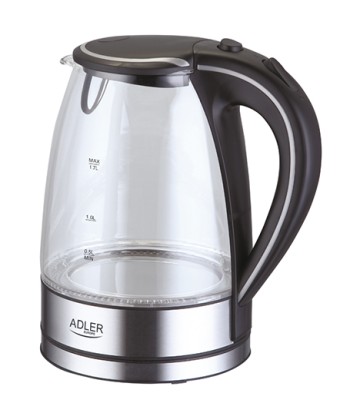 Veekeetja Adler AD 1225 Standard, 2000 W, 1.7 L, Glass, 360° rotational base, Stainless steel/Black