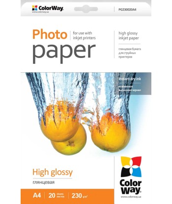 Фото-бумага ColorWay A4, High Glossy, 20 Sheets, A4, 200 g/m²