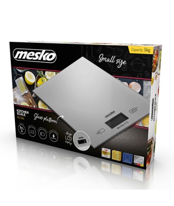 Кухонные весы Mesko MS 3145 Maximum weight (capacity) 5 kg, Graduation 1 g, Silver, Warranty 24 month(s)
