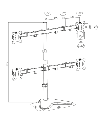 Logilink BP0046 Quad Monitor Desk Stand 13"-32'' Logilink Desk Mount, 	BP0046, 13-32", Maximum weight (capacity) Carrying