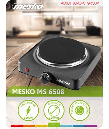 Mesko Hob MS 6508 Number of burners/cooking zones 1, Black, Table top, Electric