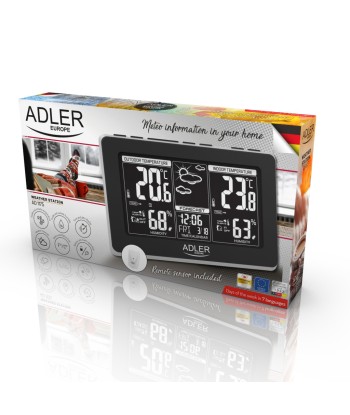 Adler AD 1175 Weather Station - Black & White Display with Remote Sensor