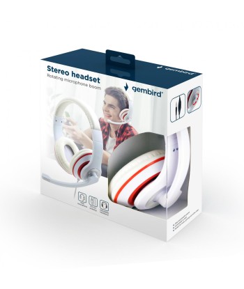 Gembird Stereo Headset MHS 03 WTRD White with Red Ring, Headset