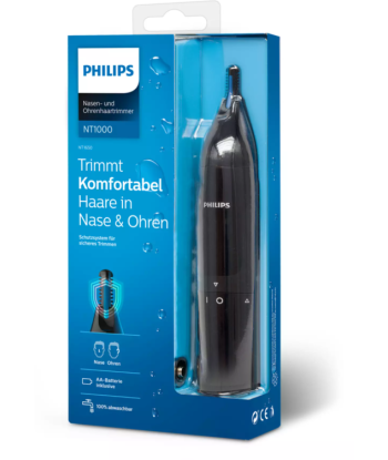Philips Nose and Ear Trimmer NT1650/16 Wet & Dry, Black, Cordless