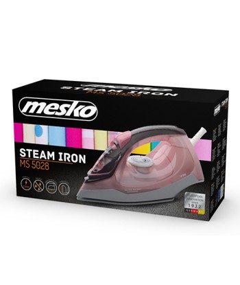 Mesko MS 5028 Steam Iron - Powerful 2600W for Effortless Ironing, Pink/Grey