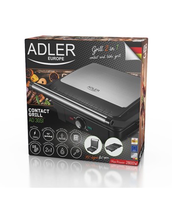 Adler AD 3051 Электрический настольный гриль XL - Черный/Нержавеющая сталь