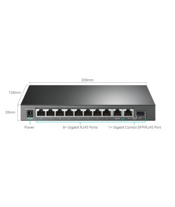 TP-LINK, 10-Port Gigabit Easy Smart Switch with 8-Port PoE+, TL-SG1210MPE, Web managed, Desktop, Power supply type External