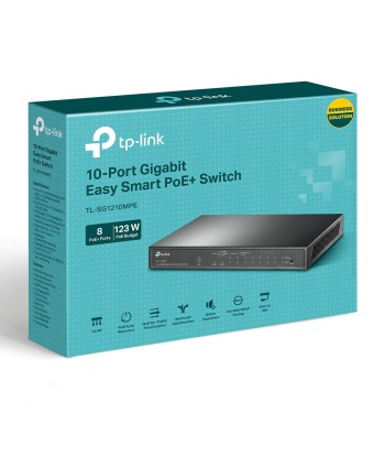 TP-LINK, 10-Port Gigabit Easy Smart Switch with 8-Port PoE+, TL-SG1210MPE, Web managed, Desktop, Power supply type External