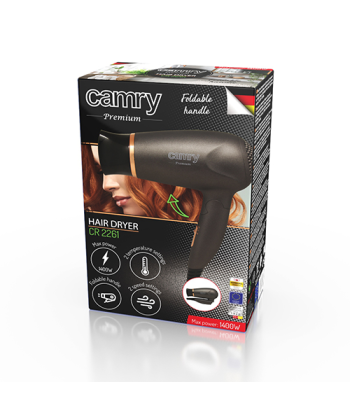 Camry CR 2261 Hair Dryer - 1400W, 2 Temperature Settings, Metallic Grey/Gold