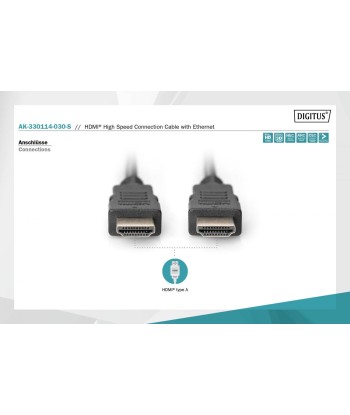 Digitus HDMI Kaabel - High Speed Ethernetiga, 3m, Must
