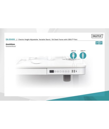Digitus Electric Height Adjustable Desk, 72 - 121 cm, Maximum load weight 50 kg, Metal, White