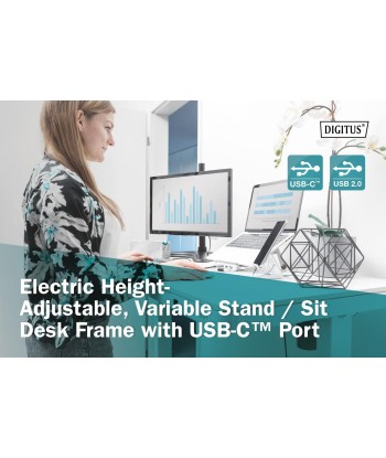 Digitus Electric Height Adjustable Desk, 72 - 121 cm, Maximum load weight 50 kg, Metal, White