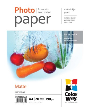 Фото-бумага ColorWay Matte, 20 Sheets, A4, 190 g/m²