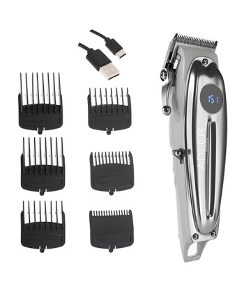 Adler Professional Машинка для стрижки волос AD 2831 - Беспроводная/Проводная, 6 настроек длины, Серебристый