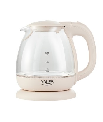 Adler AD 1283C Electric, 900 W, 1 L, Glass/Stainless steel, 360° rotational base, Cream