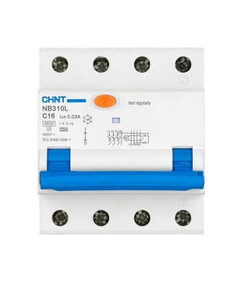 Chint Circuit breaker RCBO, NB310L/3N, 3P+N, C20, 30mA, A, 6kA NB310L3PN30MAA20C