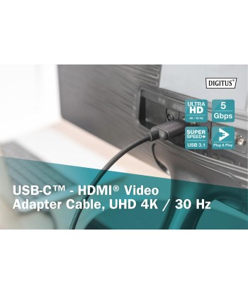Digitus USB Type-C to HDMI Adapter DA-70821 1.8 m, Black, USB Type-C